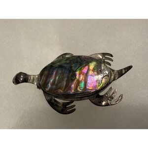 Vintage Sterling Silver 925 Turtle Brooch Mother of Pearl Shell 1.75" Pin Mexico